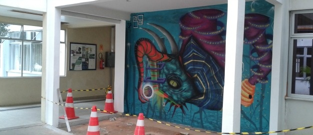 Grafiteiro de São Paulo faz pintura em parede da FURB